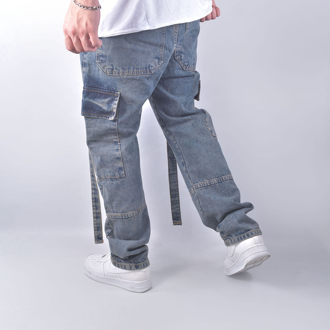 Jean cargo azul indigo para hombre