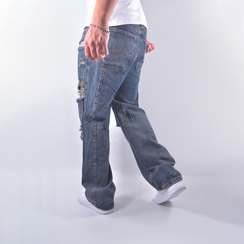 Jean con desgaste en tono azul pardo para hombre